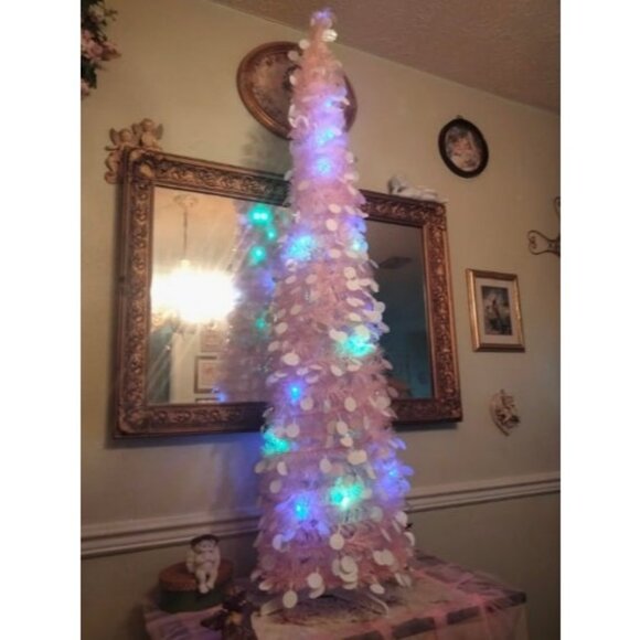 White Christmas Tinsel Tree with Lights, Easy-Assembly Glittery 5ft Pop - Picture 4 of 4